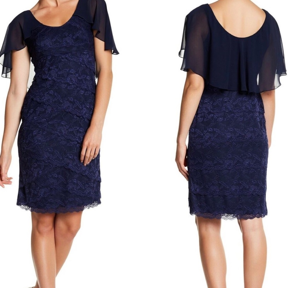 NWT Marina women’s Navy Blue Lace Dress. Size 10.